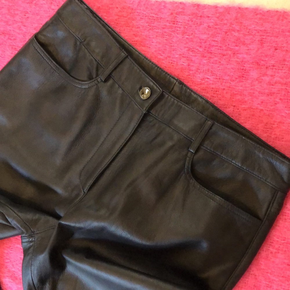 Etcetera Supple Leather high waist classic jean pocket style wide pants.